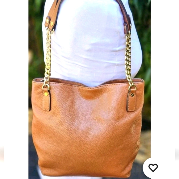 MICHAEL KORS Cognac Brown Pebbled Leather Gold Chain Handle Shoulder Bag EUC - Picture 1 of 6